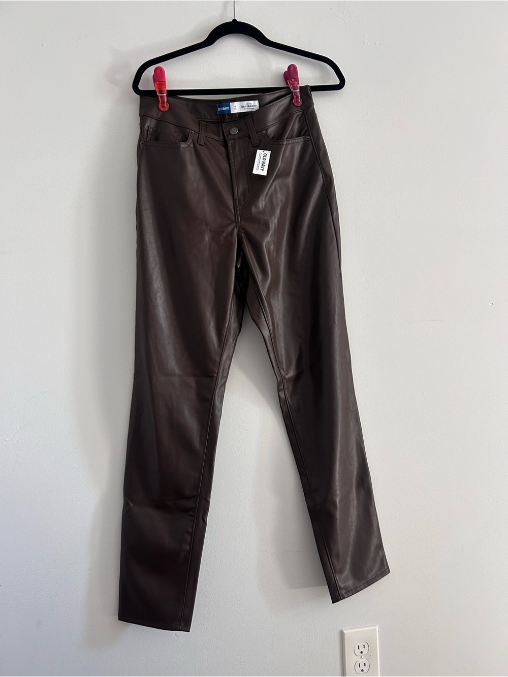 Old Navy Size 6 Tall Brown Straight Faux-Leather Pants